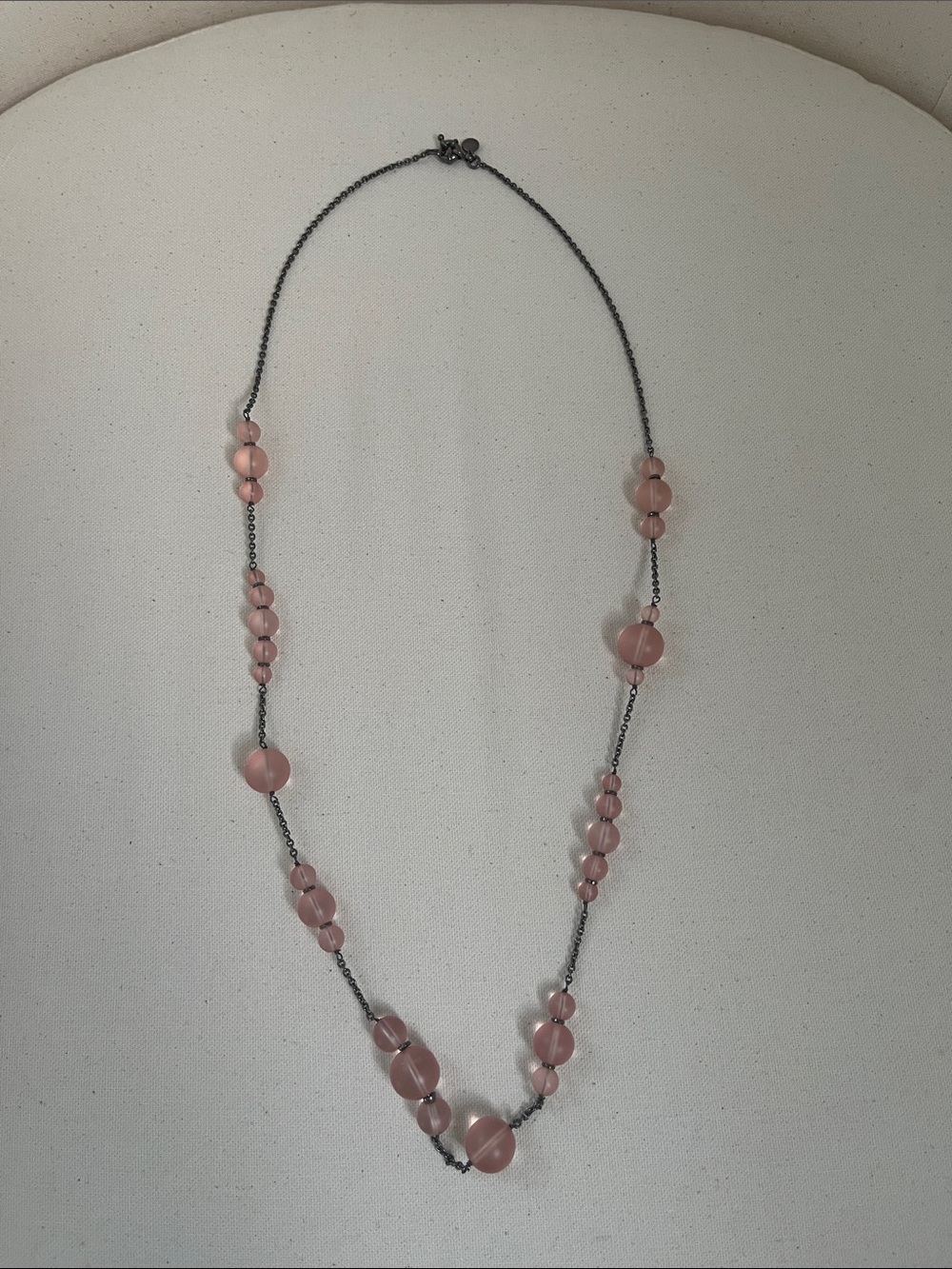 J. Crew Pink Beaded Station Necklace on Dark Chain